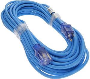 Nippon Labs 50Ft 14/3 SJTW Blue Power Extension Cord Lighted Clear Blue Plug, Water Resistant Outdoor Rated Power Extension Cable, 60POW-EXT-50BU