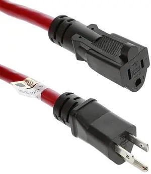 Nippon Labs 25Ft 12/3 SJTW Red Power Extension Cord Black Plug, Water Resistant Outdoor Rated Power Extension Cable,60POW-EXT-25RD