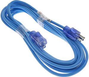 Nippon Labs 25Ft 14/3 SJTW Blue Power Extension Cord Lighted Clear Blue Plug, Water Resistant Outdoor Rated Power Extension Cable, 60POW-EXT-25BU