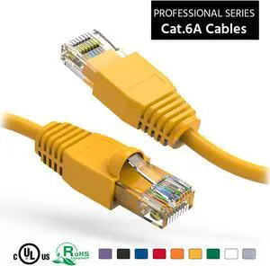 Nippon Labs 15Ft Cat6A UTP Ethernet Network Booted Cable, 24AWG 15 Feet Gigabit LAN Network Cable RJ45 High Speed Patch Cable, Yellow, 60CAT6A-15YW