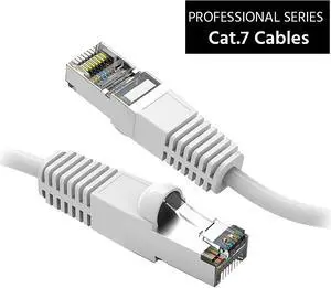 Nippon Labs Cat7 Shielded (SSTP) 600MHz Ethernet Network Booted Cable, 26AWG 3 Feet Gigabit LAN Network Cable RJ45 High Speed Patch Cable, White, 60CAT7-3WT