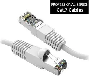 Nippon Labs Cat7 Shielded (SSTP) 600MHz Ethernet Network Booted Cable, 26AWG 6 Feet Gigabit LAN Network Cable RJ45 High Speed Patch Cable, White, 60CAT7-6WT