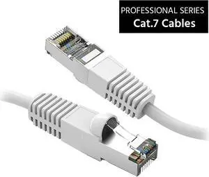 Nippon Labs Cat7 Shielded (SSTP) 600MHz Ethernet Network Booted Cable, 26AWG 7 Feet Gigabit LAN Network Cable RJ45 High Speed Patch Cable, White, 60CAT7-7WT
