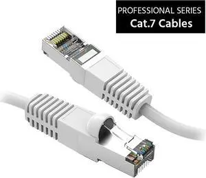Nippon Labs Cat7 Shielded (SSTP) 600MHz Ethernet Network Booted Cable, 26AWG 8 Feet Gigabit LAN Network Cable RJ45 High Speed Patch Cable, White, 60CAT7-8WT