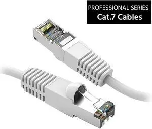 Nippon Labs Cat7 Shielded (SSTP) 600MHz Ethernet Network Booted Cable, 26AWG 15 Feet Gigabit LAN Network Cable RJ45 High Speed Patch Cable, White, 60CAT7-15WT
