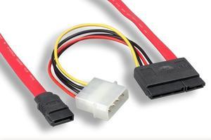 Nippon Labs 18" SATA 7 Pin+15 Pin To SATA 4 Pin Power Cable, Red Color, SATA Data and Power COMBO Cable 30ST-10S6-571500