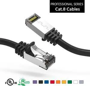 Nippon Labs 60CAT8-2-26BK Cat8 Ethernet Cable 2 feet Slim Series - Black | 2GHz, 40G, S/FTP - Shielded 40Gbps 2000Mhz SFTP Patch Cord,Cat8 RJ45 Cable - in Wall, Outdoor for Router, Modem, etc.