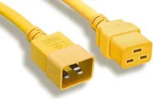 Nippon Labs 30POW-10W1-1920-03-YE, 12 AWG C20 To C19 Universal Jumper Power Cord, SJT, 20A, 250V, IEC-60320-C20 to IEC-60320-C19 Yellow 3FT. Power Cable