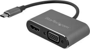 StarTech.com CDP2HDVGA USB C to VGA and HDMI Adapter - Aluminum - USB-C Multiport Adapter - 6 in / 15.24 cm Built-In Cable