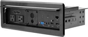 Conference Table Box for AV Connectivity & Power/Charging, 4K HDMI output with HDMI, DP, & VGA Inputs, GbE, Audio, Charging Station w/ 2x USB-A & 2x 120V UL AC Outlets - Conference Room AV Connection