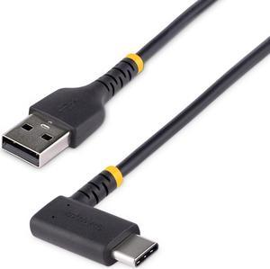 StarTech.com 1ft (30cm) USB A to C Charging Cable Right Angle - Heavy Duty Fast Charge USB-C Cable - Black USB 2.0 A to Type-C - Rugged Aramid Fiber - 3A - USB Charging Cord R2ACR-30C-USB-CABLE