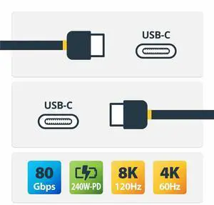 StarTech 3ft USB4 Cable 80Gbps, USB-IF Certified USB-C Cable, 240W, 8K 120Hz/4K 240Hz DP2.1, Thunderbolt 4 Compatible, White StarTech 3ft USB4 Cable 80Gbps, USB-IF Certified USB-C Cable, 240W, 8K 120Hz/4K 240Hz DP2.1, Thunderbolt 4 Compatible, White