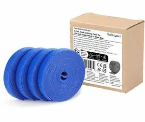 StarTech 4-pack 15ft (4.6m) Hook and Loop Roll - 0.5in Wide - Blue - Cut-to-Size Reusable Cable Ties - Fastener Tape - Bulk Roll - HKLP1505BL4PK StarTech 4-pack 15ft (4.6m) Hook and Loop Roll - 0.5in Wide - Blue - Cut-to-Size Reusable Cable Ties - Fastener Tape - Bulk Roll - HKLP1505BL4PK