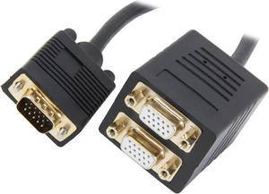 Coboc Model EA-VGASPL-MFF-1-BK 1 ft. Black Color 30AWG SVGA/VGA HD15 Male to 2 x Female Splitter Cable,Gold Plated, M-F