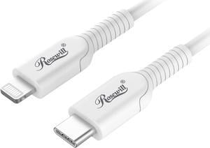 Rosewill iPhone Fast Charger Cable USBC to Lightning Cable MFi Certified for Apple iPhone iPad Pro AirPods Supports Power Delivery and 480Mbps Data Transfer Speed White 3 Feet  RCCC21004