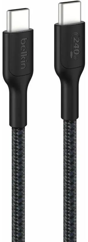 Belkin USB-C to USB-C Braided Cable 240W - 3.28 ft USB-C Data Transfer Cable - CAB025fq1MBK Belkin USB-C to USB-C Braided Cable 240W - 3.28 ft USB-C Data Transfer Cable - CAB025fq1MBK
