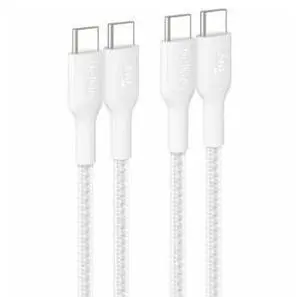 Belkin BoostCharge Pro USB-C to USB-C Braided Cable 240W - 3.3ft/1m - White - 2-pack - CAB025FQ1MWH2PK Belkin BoostCharge Pro USB-C to USB-C Braided Cable 240W - 3.3ft/1m - White - 2-pack - CAB025FQ1MWH2PK