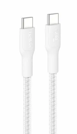 Belkin USB-C to USB-C Braided Cable 240W - 6.56 ft - White - CAB025FQ2MWH Belkin USB-C to USB-C Braided Cable 240W - 6.56 ft - White - CAB025FQ2MWH