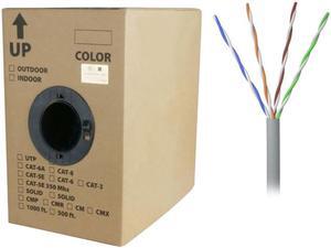 Nippon Labs 50CP-350-SD-1K-GY 1000 ft. Bare Copper 24AWG CMR UTP Cat5e Bulk Cable, 350MHz, Solid Wire - Gray