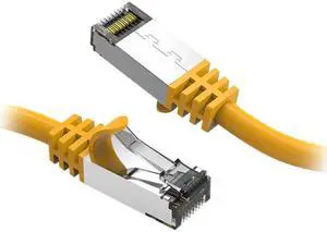 Nippon Labs Cat8 RJ45 2ft Ethernet Patch Internet Network LAN Cable, In/Outdoor, 26AWG, Shielded Latest 40Gbps 2000MHz, Weatherproof S/ftP -in Wall, Outdoor for Gaming/Router/Modem/PC/Switch (Yellow)