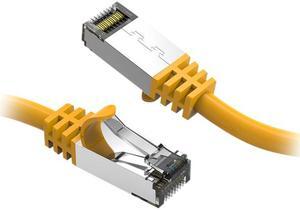 Nippon Labs Cat8 RJ45 0.5ft Ethernet Patch Internet Network LAN Cable, In/Outdoor, 26AWG, Shielded Latest 40Gbps 2000MHz, Weatherproof S/ftP -in Wall, Outdoor for Gaming/Router/Modem/PC/Switch(Yellow)
