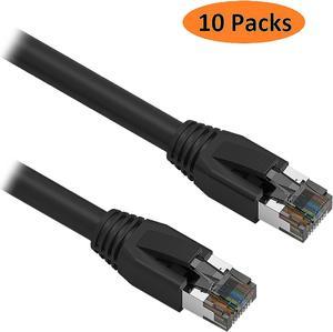 Nippon Labs Cat 8 Ethernet Cable 0.5 ft. - Black, 2GHz, 40G, 24AWG, S/FTP - Shielded Latest 40Gbps 2000Mhz SFTP Patch Cord, Heavy Duty High Speed Cat8 LAN Network RJ45 Cable - 10 Packs
