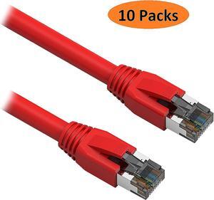 Nippon Labs 60CAT8-15-24RD-10P 15 ft. Cat 8 Red 2GHz, 40G, 24AWG, S/FTP - Shielded Latest 40Gbps 2000Mhz SFTP Patch Cord, Heavy Duty High Speed Cat 8 LAN Network RJ45 Cable