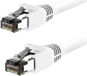 Nippon Labs 60CAT8-5-24WT-10P Cat8 Ethernet Cable 5 feet, White - 2GHz, 40G, 24AWG, S/FTP - Shielded Latest 40Gbps 2000Mhz SFTP Patch Cord, Heavy Duty High Speed Cat 8 LAN Network RJ45 Cable
