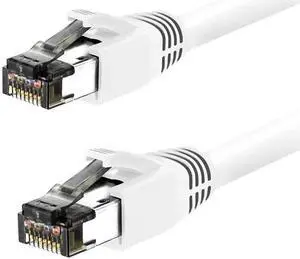 Nippon Labs 60CAT8-15-24WT-10P Cat8 Ethernet Cable 15 feet, White - 2GHz, 40G, 24AWG, S/FTP - Shielded Latest 40Gbps 2000Mhz SFTP Patch Cord, Heavy Duty High Speed Cat 8 LAN Network RJ45 Cable
