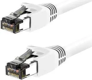 Nippon Labs 60CAT8-50-24WT-10P Cat8 Ethernet Cable 50 feet, White - 2GHz, 40G, 24AWG, S/FTP - Shielded Latest 40Gbps 2000Mhz SFTP Patch Cord, Heavy Duty High Speed Cat 8 LAN Network RJ45 Cable