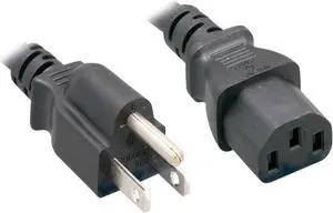 Nippon Labs 14 AWG Standard Power Cord NEMA 5-15P to C13, NEMA5-15P/IEC320 C13, SJT, 15A, 125V, 15ft. Black Cable