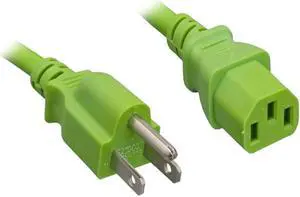 Nippon Labs 18 AWG Green Standard Power Cord NEMA 5-15P to C13, NEMA5-15P/IEC320 C13, SJT, 10A, 125V, 1ft.