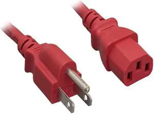 Nippon Labs 18 AWG Red Standard Power Cord NEMA 5-15P to C13, NEMA5-15P/IEC320 C13, SJT, 10A, 125V, 2ft.