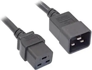 Nippon Labs 12 AWG Black Color C20 to C19 Universal Jumper Power Cord, EC320 C19/C20 SJT 20A 250V, Black - 3 ft.