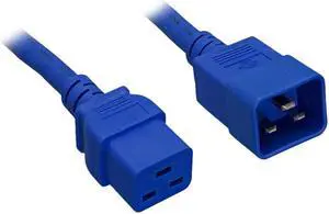 Nippon Labs 12 AWG C20 to C19 Universal Jumper Power Cord, IEC320 C19/C20 SJT 20A 250V 2 ft. - Blue