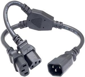 Nippon Labs 16AWG 1-to-2 Power Cord Extension (IEC-60320-C14 to IEC-60320-C13 x 2), SJT, Black Color, 14 inch Power Cord Splitter C14 To C13 X 2, 30POW-10W1-161413Y-14