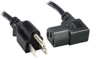 Nippon Labs 18 AWG Right Angle Standard Power Cord NEMA 5-15P to C13, 10A, 125V, 3 ft. Black Power Cable NEMA 5-15P to IEC-60320-C13