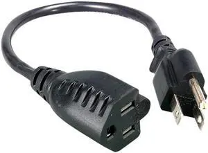 Nippon Labs 16 AWG Power Cord Extension, NEMA5-15P/5-15R, SJT 13A 125V, 2 ft. Black Power Cable