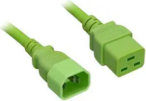 Nippon Labs 14 AWG C14 / C19 Power Cord, IEC-60320-C14 to IEC-60320-C19, SJT, 15A/250V, 2 ft. Green Power Cable