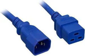 Nippon Labs 14 AWG C14 / C19 Power Cord, IEC-60320-C14 to IEC-60320-C19, SJT, 15A/250V, 2 ft. Blue Power Cable
