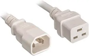 Nippon Labs 14 AWG C14 / C19 Power Cord, IEC-60320-C14 to IEC-60320-C19, SJT, 15A/250V, 3 ft. White  Power Cable
