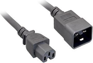 Nippon Labs 14 AWG. C15 / C20 Power Cord, SJT, 15A, 300V, 1 ft. IEC-60320-C15 to IEC-60320-C20 Black Power Cable