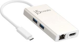 j5create JCA374 USB-C Multi-Adapter - (USB-C to 2 x USB 3.0, Gigabit Ethernet Port, HDMI)