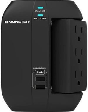 MONSTER MWS1-1002-CAN 6 Outlet + 2 USB-A Outlets 1200 Joules Essentials Wall Tap Surge Protector, 6 AC, 2 USB-A, 1-side Swivel Sockets, Black