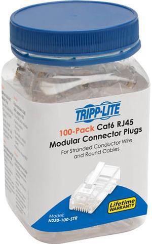Tripp Lite Cat6 RJ45 Modular Plug for Round Stranded UTP Conductor 4-Pair, 100 Pack (N230-100-STR)