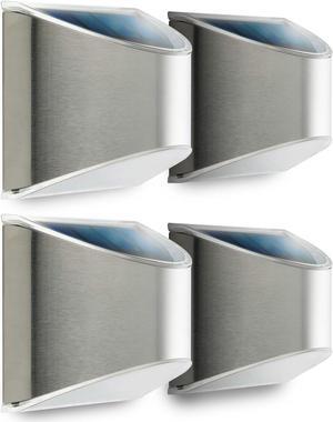 Home Zone Security Solar Wall Lights - Decorative Outdoor Solar Fence Post and Step Lights, Weatherproof with No Wiring Required, Stainless Steel (4-Pack)