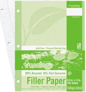 Pacon 3202 Ecology Recycled Filler Paper 150 Sheet - College Ruled - Letter 8.50" x 11" - 150 / Pack - White Paper