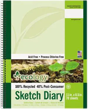 Pacon 4798 Ecology Sketch Diary 70 Sheet - 60 lb Basis Weight - Letter 8.50" x 11" - 70 / Pad - White Paper