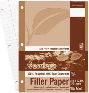 Pacon 3203 Ecology Recycled Filler Paper 150 Sheet - Wide Ruled - Letter 8.50" x 11" - 150 / Pack - White Paper