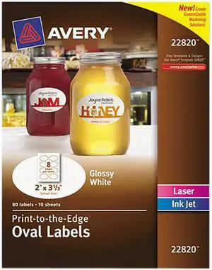Avery Oval Labels, Sure Feed, 2" x 3-1/3", 80 Glossy Labels (22820)